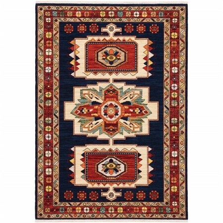 Homeroots 2 x 3 ft. Blue Red Machine Woven Medallions Indoor Area Rug 388373
